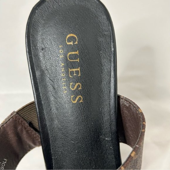 Guess Womens Strappy Slip On Heels Size 10 Black Sole Brown Upper Guess Logo - Picture 5 of 8